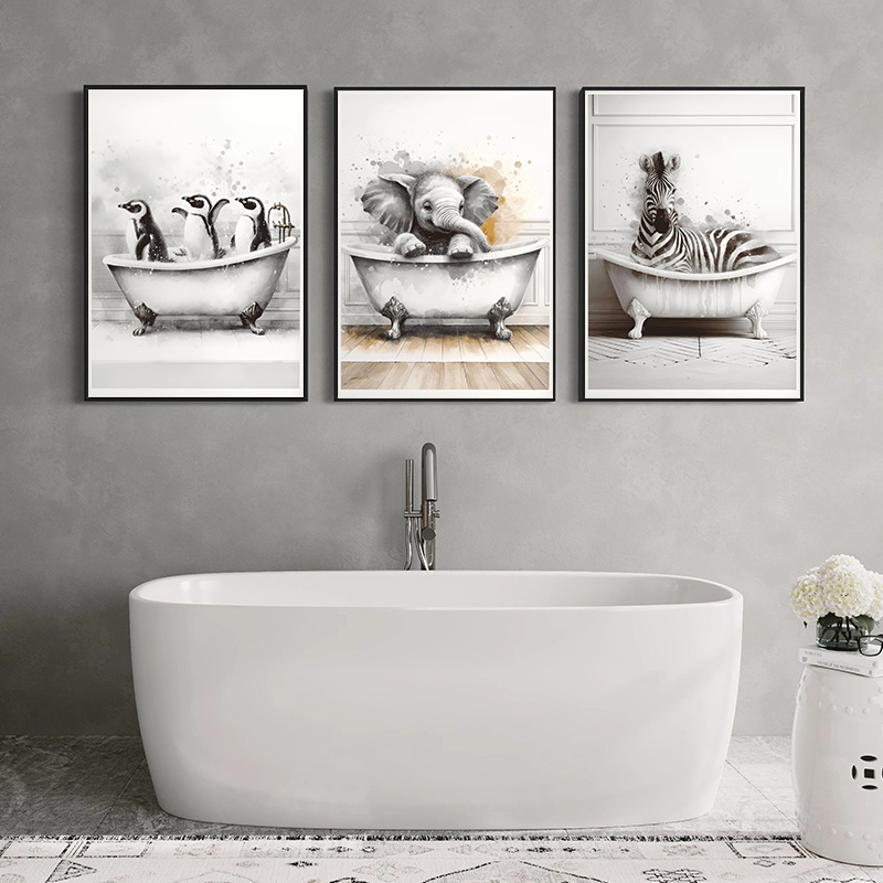 Home Bathroom Wall Art - Funny Animals Bear Elephant Giraffe Labrador