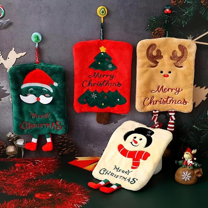 Home Bathroom Towels - Xmas Hanging Hand Towel Coral Fleece