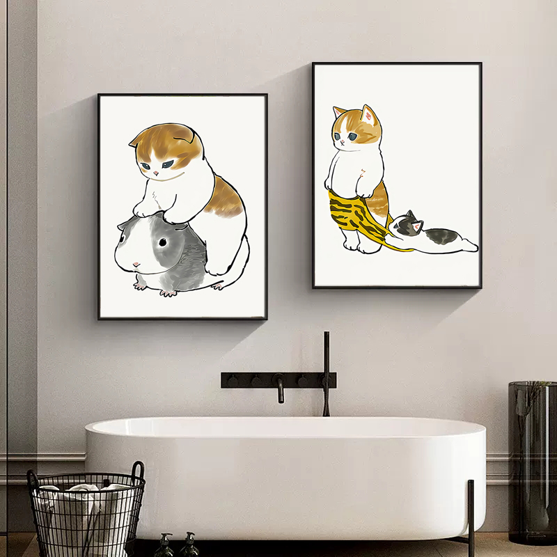 Home Bathroom Wall Art - Toilet Cat Playing Mobile Phone Paper