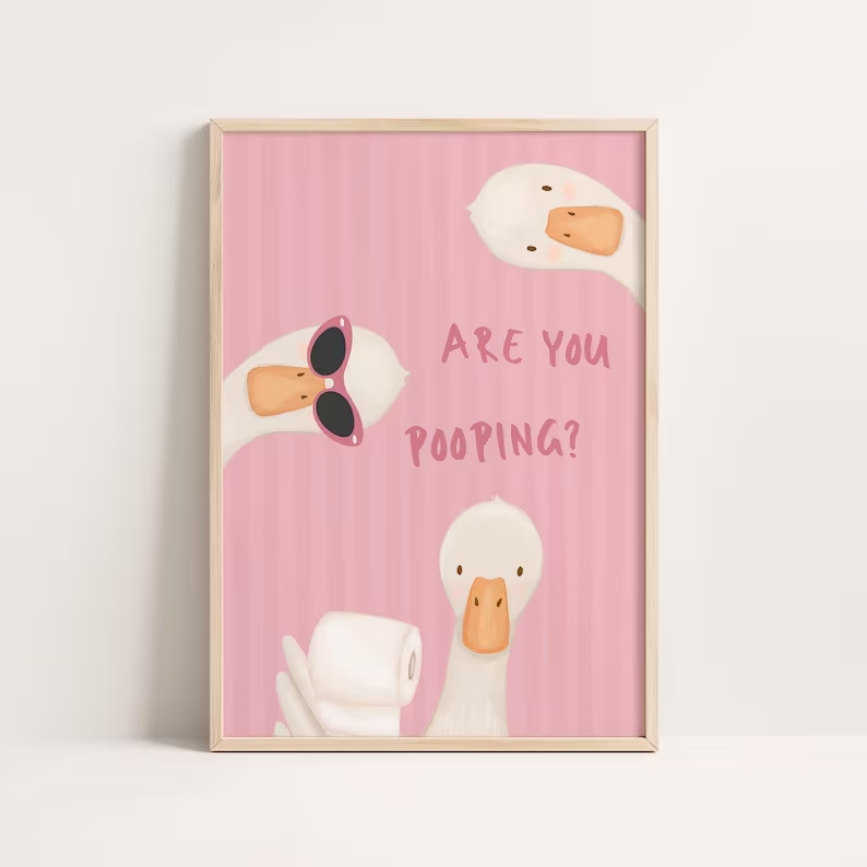 Home Bathroom Wall Art - Modern Cartoon Pink Striped Poop Goose
