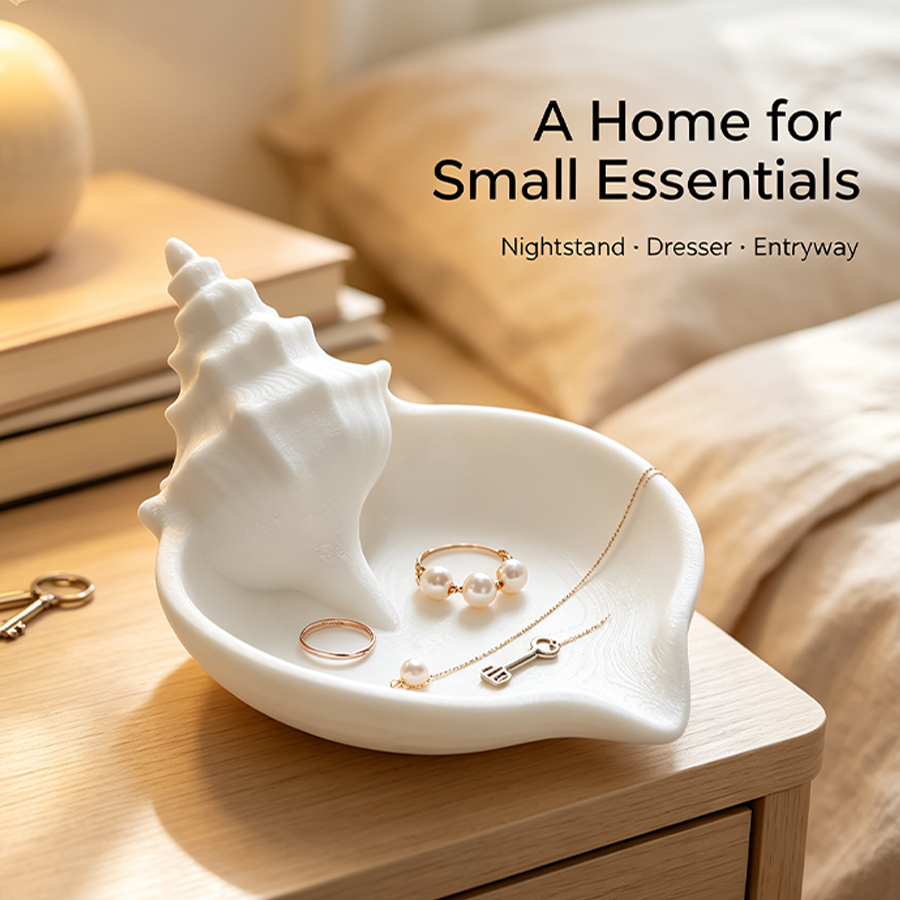 Home Essentials Bathroom Accessories - Nordic Style Matte White Conch-Shaped Jewelry