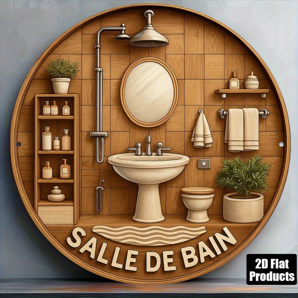 Home Bathroom Wall Decor - CIFBUY Retro French Bathroom Round 8x8in