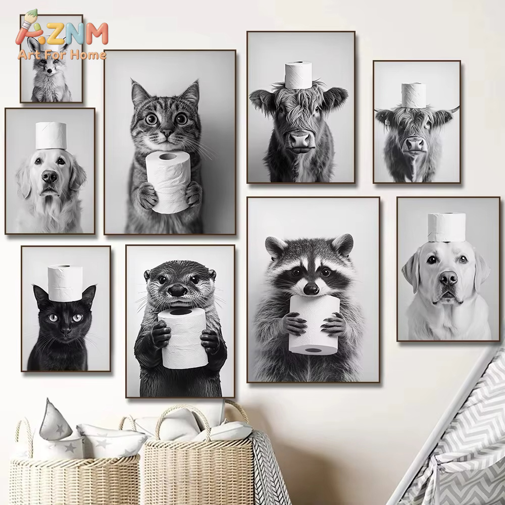 1PC, Highland Cow Otter Cat Ra - Home Bathroom Wall Art review and price