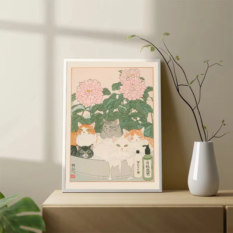 Frameless Cat in the Bathtub J - Home Bathroom Wall Art review and price