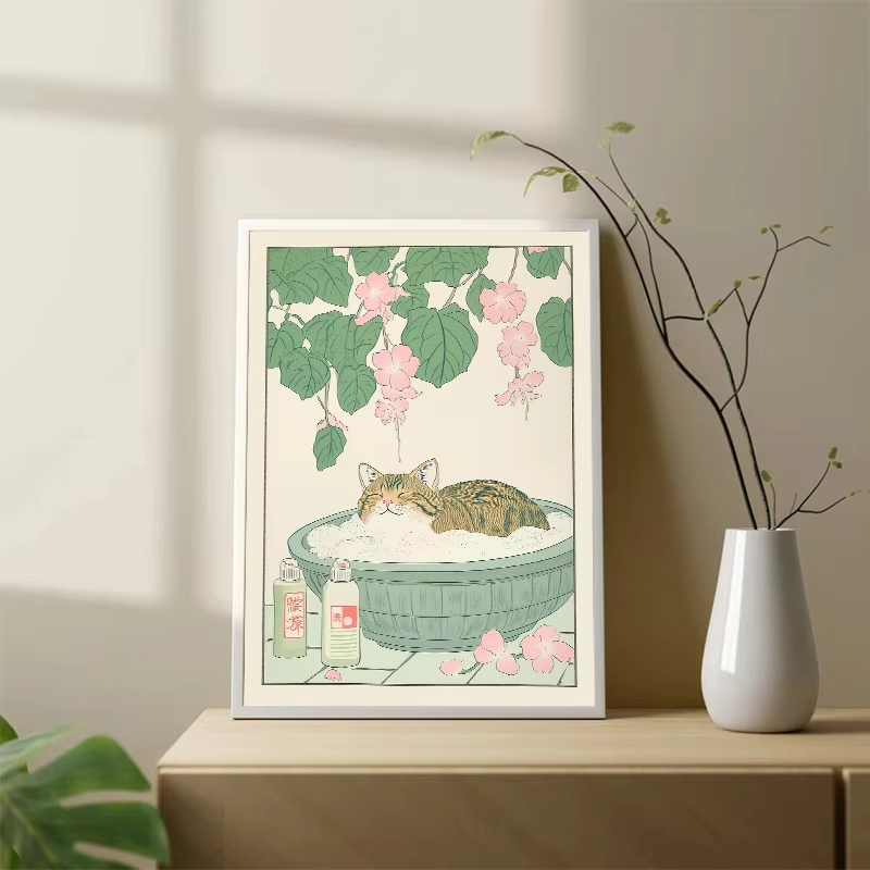 Frameless Cat in the Bathtub J - Home Bathroom Wall Art review and price