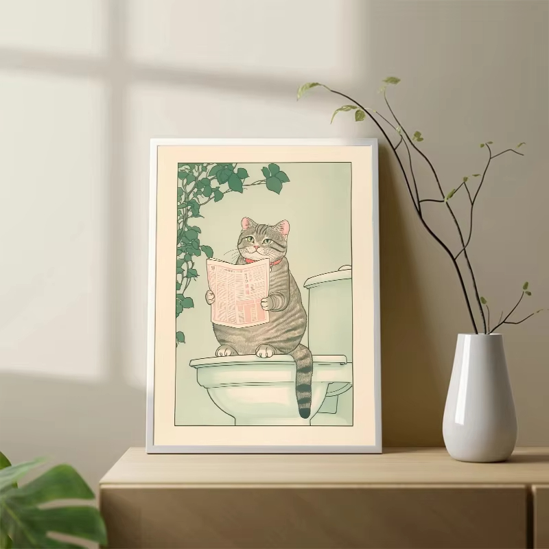 Frameless Cat in the Bathtub J - Home Bathroom Wall Art review and price