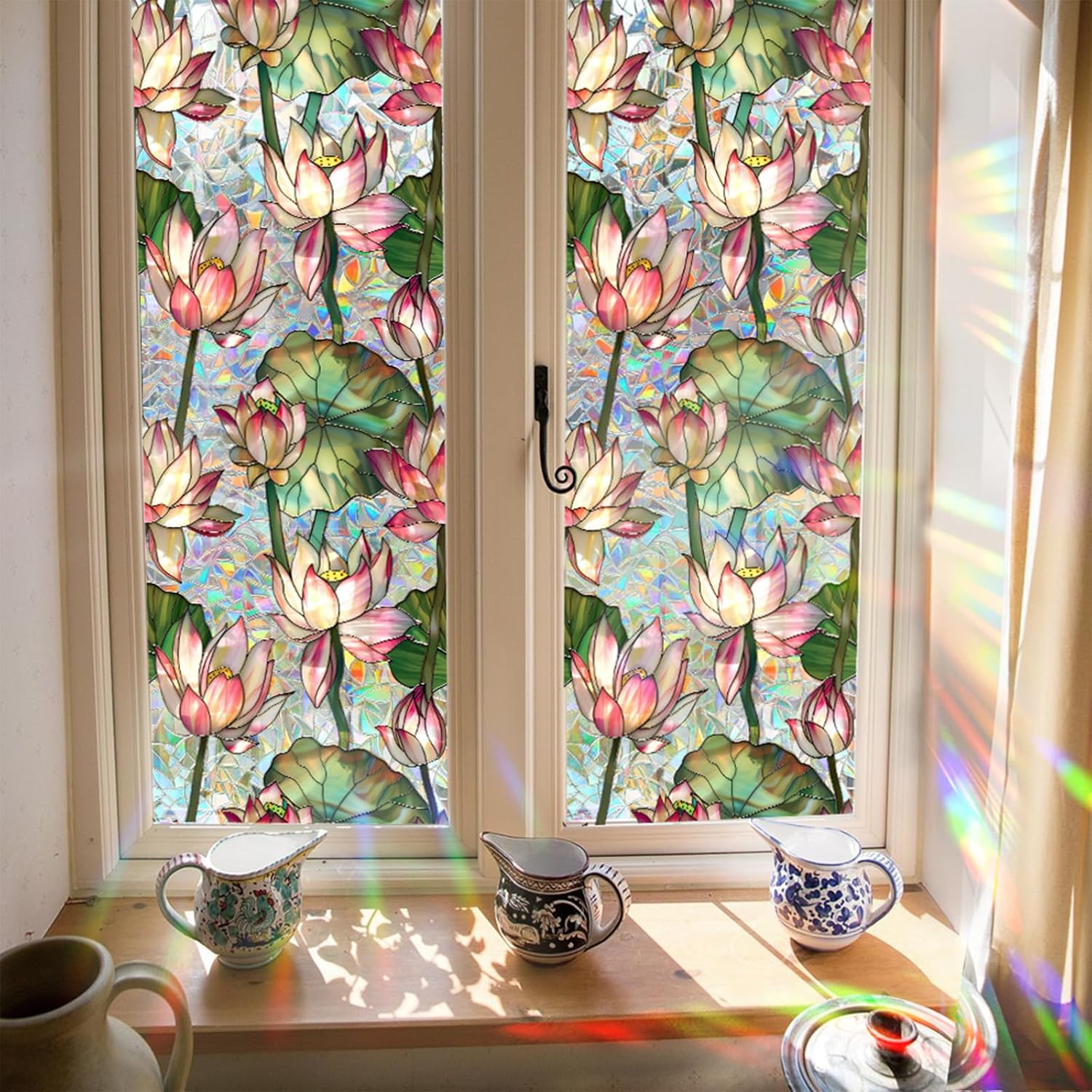 Lotus Flowers Stained Glass Wi - Home Bathroom Window Tint review and price
