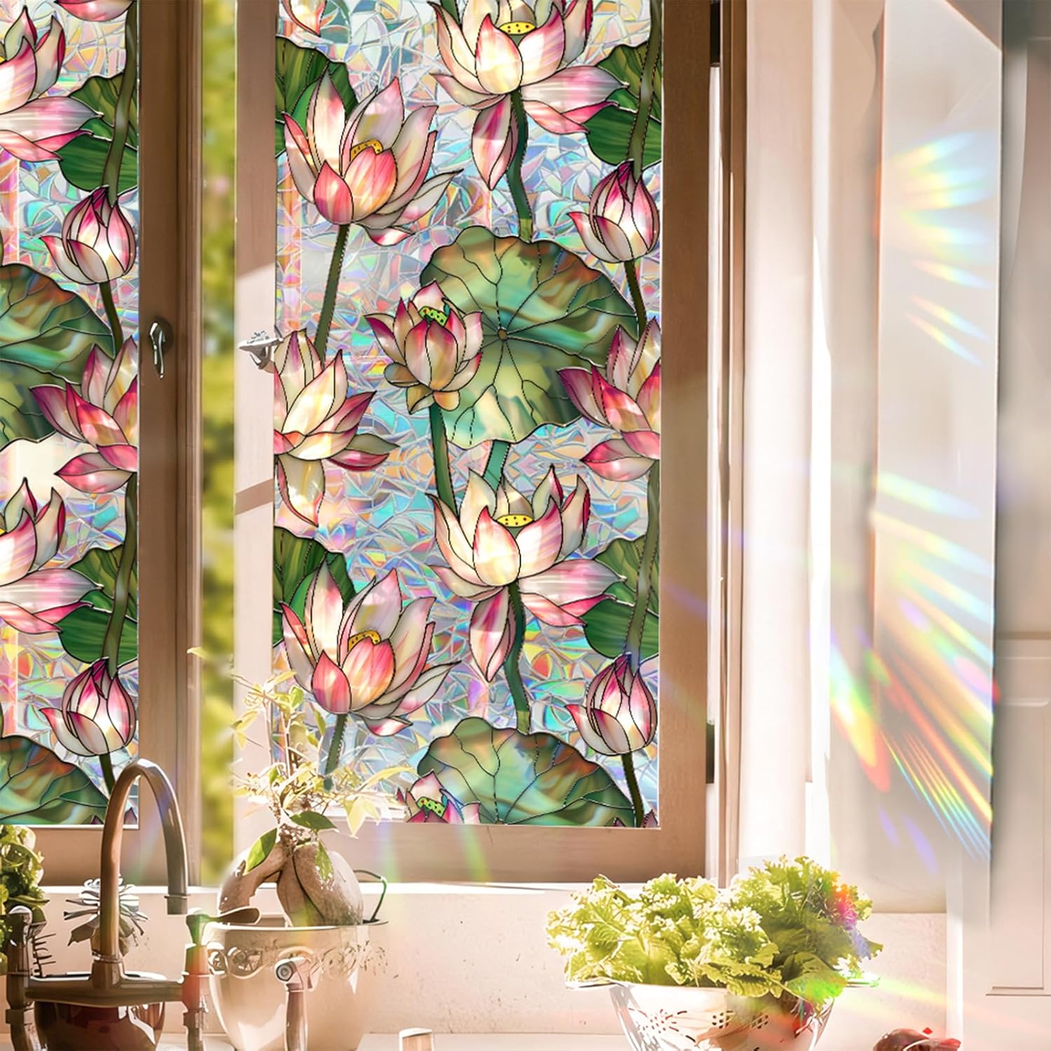 Lotus Flowers Stained Glass Wi - Home Bathroom Window Tint review and price