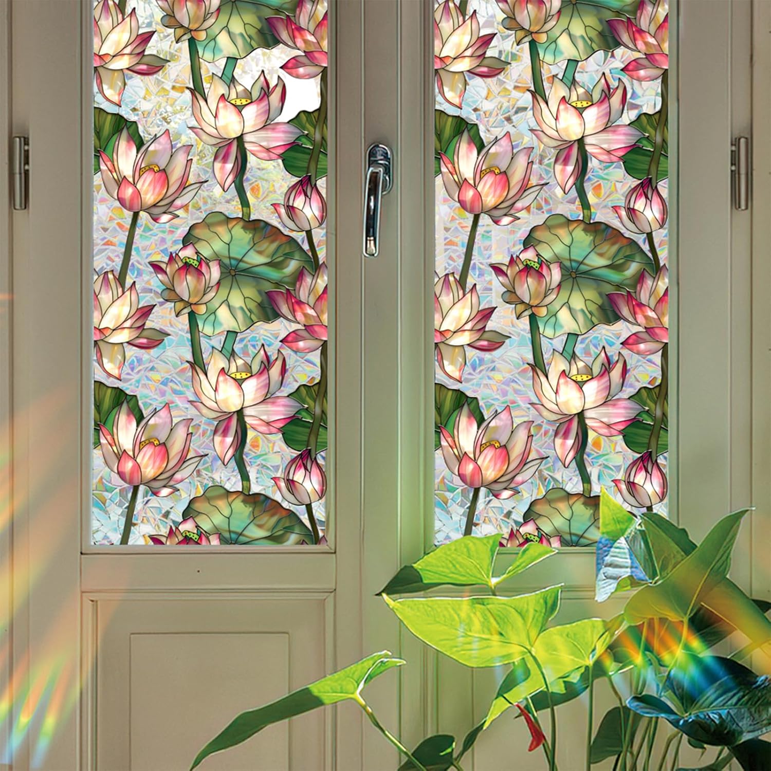 Lotus Flowers Stained Glass Wi - Home Bathroom Window Tint review and price