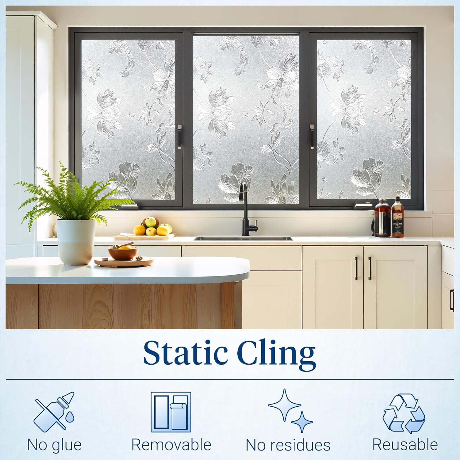 Floral Frosted Window Privacy  - Home Bathroom Window Tint review and price