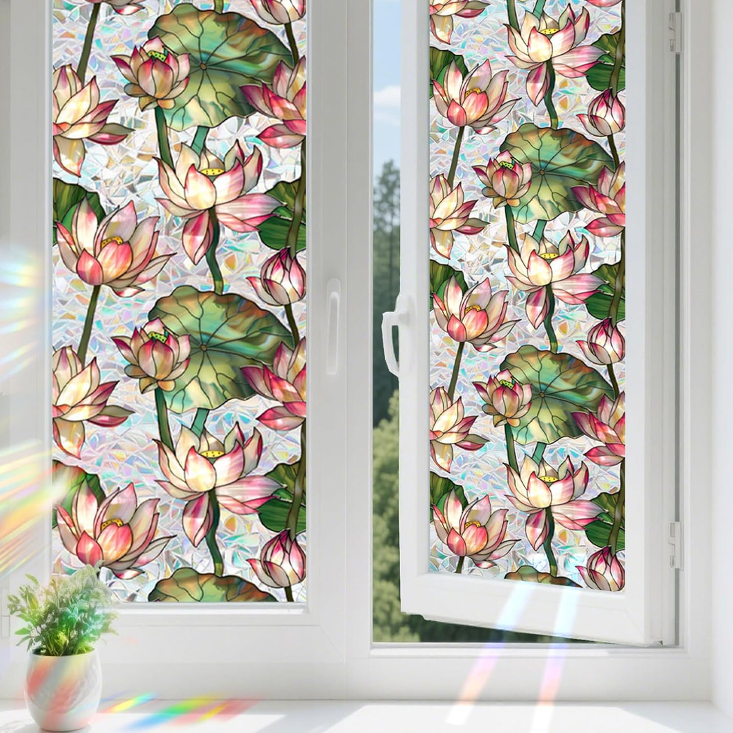 Rainbow Lotus Stained Glass Wi - Home Bathroom Window Tint review and price