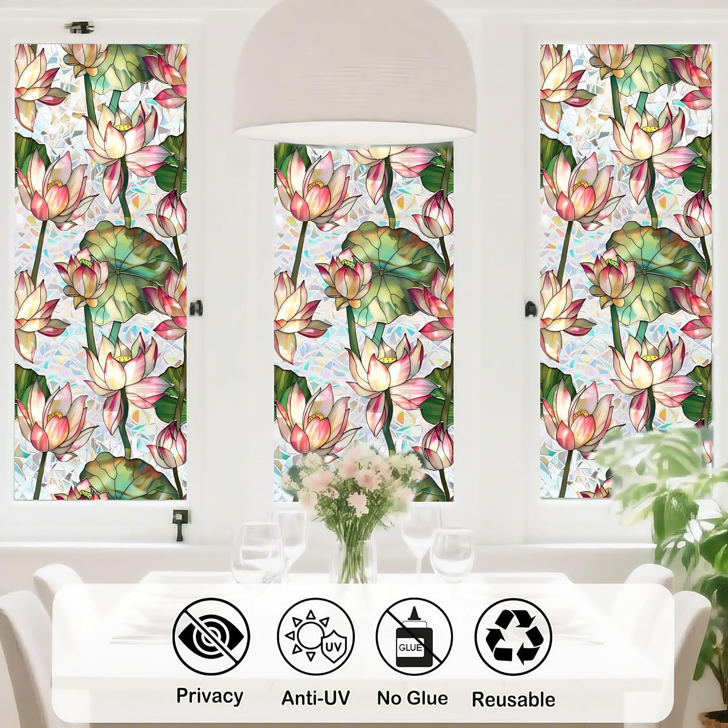 Rainbow Lotus Stained Glass Wi - Home Bathroom Window Tint review and price